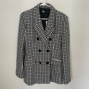ZARA NWT black + white gingham blazer